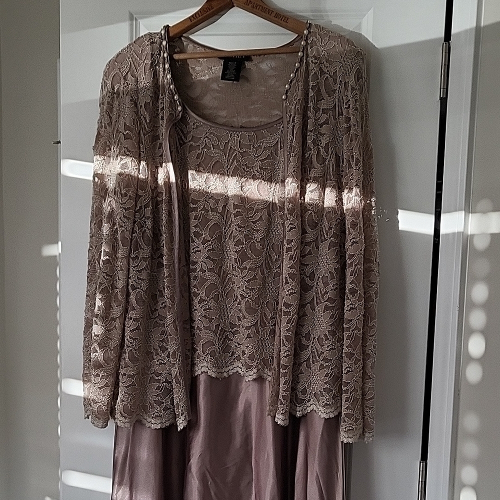 Cachet Lace Overlay Maxi Dress in Taupe